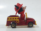 Vintage Tomy Walt Disney Production No. PD-2 Mickey Mouse Fireman Red and Yellow Plastic and Die Cast Metal Toy Car Fire Truck Firefighting Vehicle