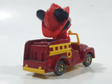 Vintage Tomy Walt Disney Production No. PD-2 Mickey Mouse Fireman Red and Yellow Plastic and Die Cast Metal Toy Car Fire Truck Firefighting Vehicle