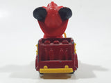 Vintage Tomy Walt Disney Production No. PD-2 Mickey Mouse Fireman Red and Yellow Plastic and Die Cast Metal Toy Car Fire Truck Firefighting Vehicle