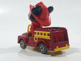 Vintage Tomy Walt Disney Production No. PD-2 Mickey Mouse Fireman Red and Yellow Plastic and Die Cast Metal Toy Car Fire Truck Firefighting Vehicle