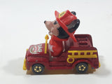 Vintage Tomy Walt Disney Production No. PD-2 Mickey Mouse Fireman Red and Yellow Plastic and Die Cast Metal Toy Car Fire Truck Firefighting Vehicle