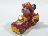 Vintage Tomy Walt Disney Production No. PD-2 Mickey Mouse Fireman Red and Yellow Plastic and Die Cast Metal Toy Car Fire Truck Firefighting Vehicle