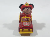 Vintage Tomy Walt Disney Production No. PD-2 Mickey Mouse Fireman Red and Yellow Plastic and Die Cast Metal Toy Car Fire Truck Firefighting Vehicle