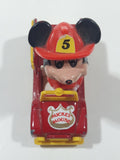 Vintage Tomy Walt Disney Production No. PD-2 Mickey Mouse Fireman Red and Yellow Plastic and Die Cast Metal Toy Car Fire Truck Firefighting Vehicle