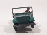 Vintage Husky Models Jeep with Brown Driver Green Die Cast Toy Car Vehicle with Flip Down Windshield Frame