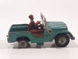 Vintage Husky Models Jeep with Brown Driver Green Die Cast Toy Car Vehicle with Flip Down Windshield Frame