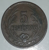 1944 Uruguay 5 Centesimos Copper Metal Coin