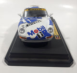 Burago Porsche 911 Carrera Racing #1 Pirelli Mobil White 1/24 Scale Die Cast Toy Car Vehicle with Opening Doors and Rear Hood on Base
