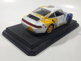 Burago Porsche 911 Carrera Racing #1 Pirelli Mobil White 1/24 Scale Die Cast Toy Car Vehicle with Opening Doors and Rear Hood on Base