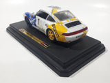 Burago Porsche 911 Carrera Racing #1 Pirelli Mobil White 1/24 Scale Die Cast Toy Car Vehicle with Opening Doors and Rear Hood on Base