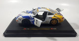 Burago Porsche 911 Carrera Racing #1 Pirelli Mobil White 1/24 Scale Die Cast Toy Car Vehicle with Opening Doors and Rear Hood on Base