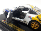Burago Porsche 911 Carrera Racing #1 Pirelli Mobil White 1/24 Scale Die Cast Toy Car Vehicle with Opening Doors and Rear Hood on Base