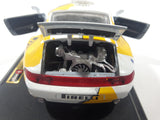 Burago Porsche 911 Carrera Racing #1 Pirelli Mobil White 1/24 Scale Die Cast Toy Car Vehicle with Opening Doors and Rear Hood on Base