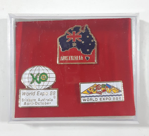 Rare Brisbane Australia World Expo 88 Enamel Metal Pin Set of 3 in Plastic Case