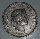 Vintage 1962 Switzerland 5 Rappen 5/8" Metal Coin