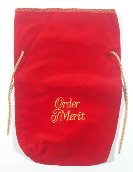 Vintage Order of Merit Red Velvet Pull String Bottle Bag