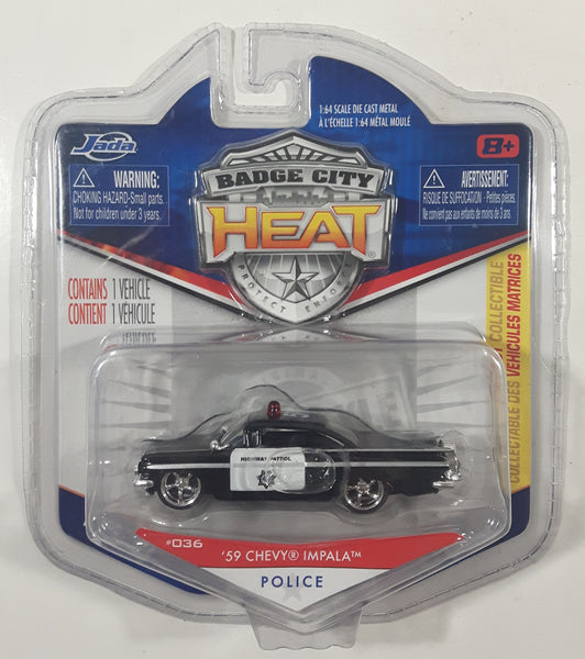 2011 Jada Badge City Heat Wave 3 #036 '59 Chevy Impala Police Black Highway Patrol Die Cast Toy Car Vehicle New in Package