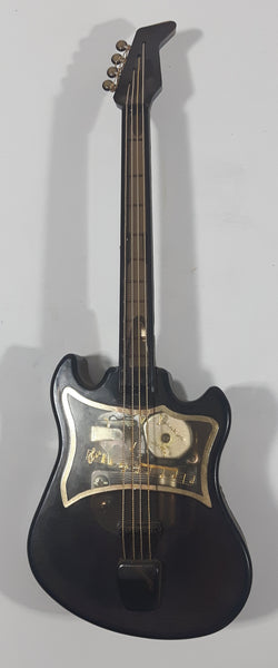 Vintage Dark Brown 4 String Guitar 9 3/4" Long Wind Up Musical Box Ornament Made in Hong Kong