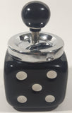 Vintage Black Dice Shaped 5 1/4" Tall Ceramic and Metal Ash Tray