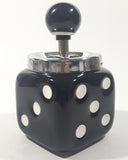 Vintage Black Dice Shaped 5 1/4" Tall Ceramic and Metal Ash Tray