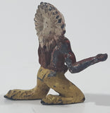 Vintage Native Indian Chief Warrior Kneeling 1 3/4" Tall Cast Iron Toy Figure