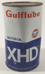 Vintage Gulf Gulflube XHD SAE 20W-20 1.13 Litre Motor Oil Metal Can FULL