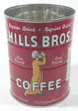Vintage 1950s Hills Bros. Coffee One Pound Red 5 3/8" Tall Metal Can