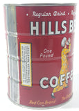 Vintage 1950s Hills Bros. Coffee One Pound Red 5 3/8" Tall Metal Can