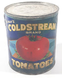 Vintage Bulman's Coldstream Brand Standard Quality Tomatoes 4 3/4" Tall Metal Food Can with Paper Label