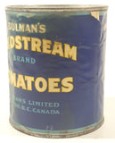Vintage Bulman's Coldstream Brand Standard Quality Tomatoes 4 3/4" Tall Metal Food Can with Paper Label