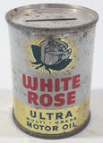 Vintage White Rose Multi Grade Ultra Motor Oil One Imperial Quart 2 7/8" Tall Metal Can Coin Bank