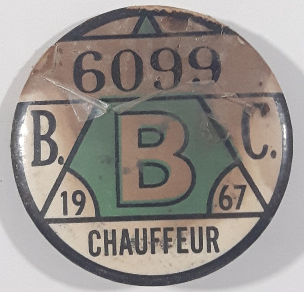 Vintage 1967 British Columbia Class B Chauffeur License Badge Pin 6099