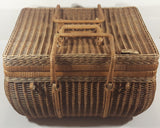 Vintage Large Tightly Woven Bowed Wicker Picnic Basket with Lid