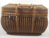 Vintage Large Tightly Woven Bowed Wicker Picnic Basket with Lid