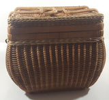 Vintage Large Tightly Woven Bowed Wicker Picnic Basket with Lid