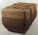 Vintage Large Tightly Woven Bowed Wicker Picnic Basket with Lid