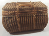 Vintage Large Tightly Woven Bowed Wicker Picnic Basket with Lid