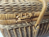 Vintage Large Tightly Woven Bowed Wicker Picnic Basket with Lid