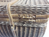 Vintage Large Tightly Woven Bowed Wicker Picnic Basket with Lid