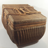 Vintage Large Tightly Woven Bowed Wicker Picnic Basket with Lid