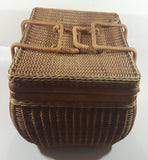 Vintage Large Tightly Woven Bowed Wicker Picnic Basket with Lid