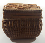 Vintage Large Tightly Woven Bowed Wicker Picnic Basket with Lid