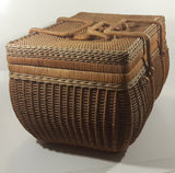 Vintage Large Tightly Woven Bowed Wicker Picnic Basket with Lid