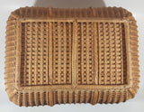 Vintage Large Tightly Woven Bowed Wicker Picnic Basket with Lid