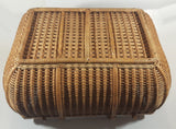 Vintage Large Tightly Woven Bowed Wicker Picnic Basket with Lid