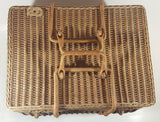 Vintage Large Tightly Woven Bowed Wicker Picnic Basket with Lid