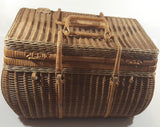 Vintage Large Tightly Woven Bowed Wicker Picnic Basket with Lid
