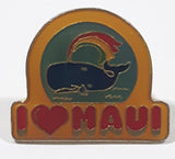 Vintage I Love Maui Whale and Rainbow Themed 7/8" x 1" Enamel Metal Lapel Pin