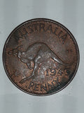1943 Australia King George VI Half Penny Copper Metal Coin