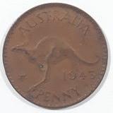 1943 Australia King George VI Half Penny Copper Metal Coin